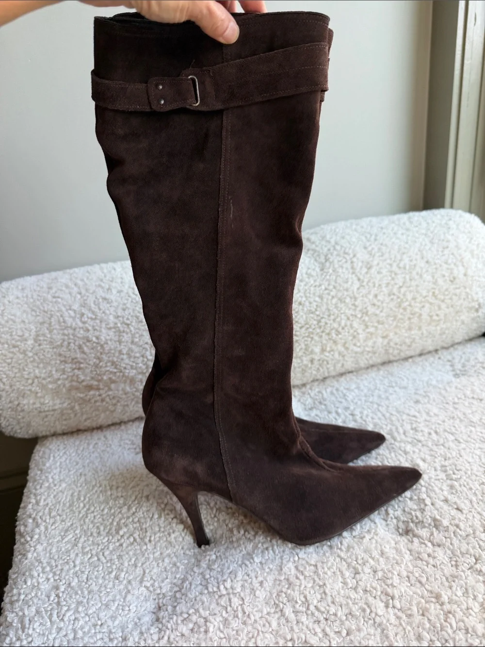 Over-the-Knee Brown Suede Pointed-Toe Stiletto Boots